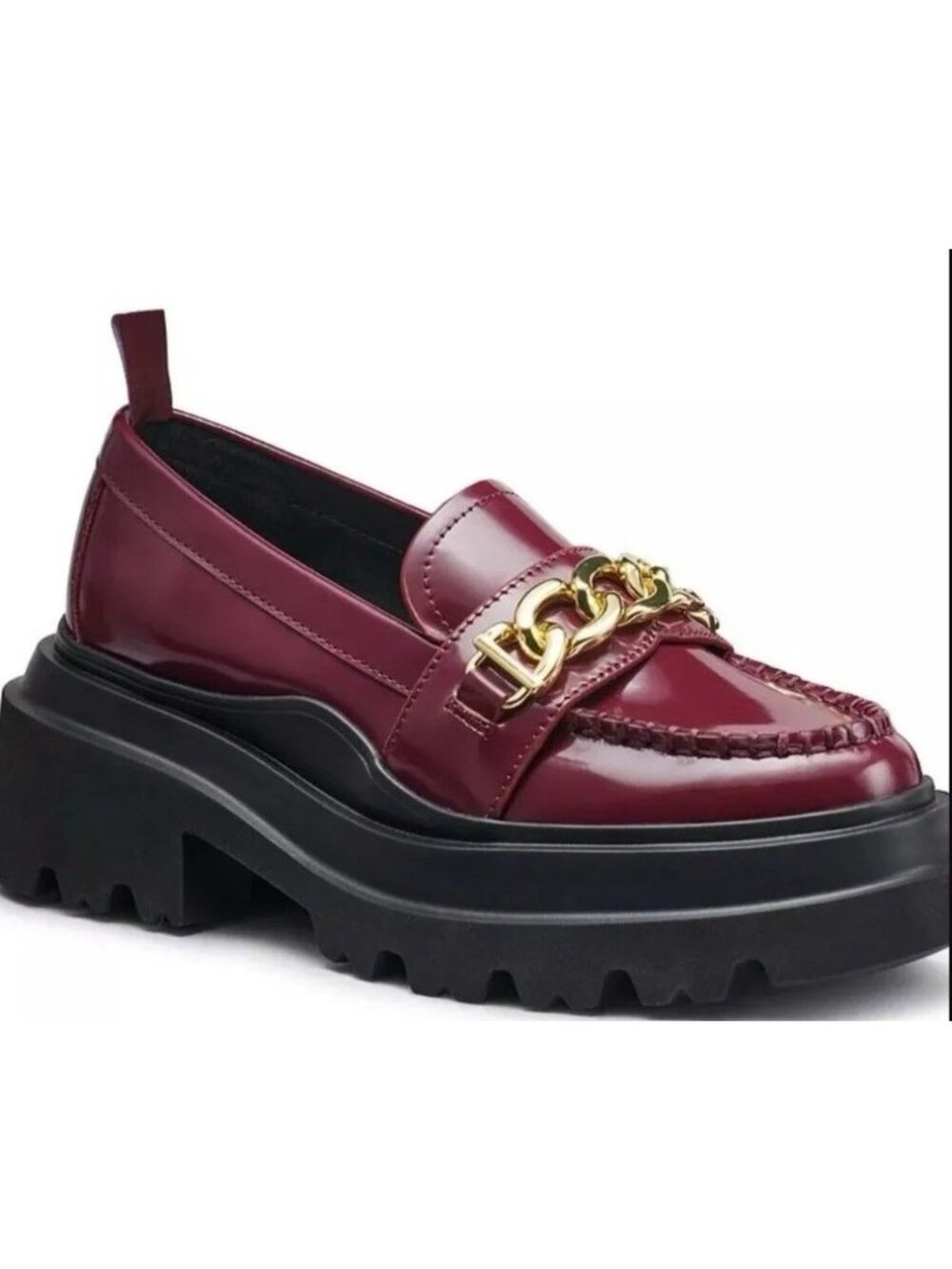 G.H.BASS Women's Platform Lug Chain Burgundy Leather Loafer Size 7.5 EU 38.5 New